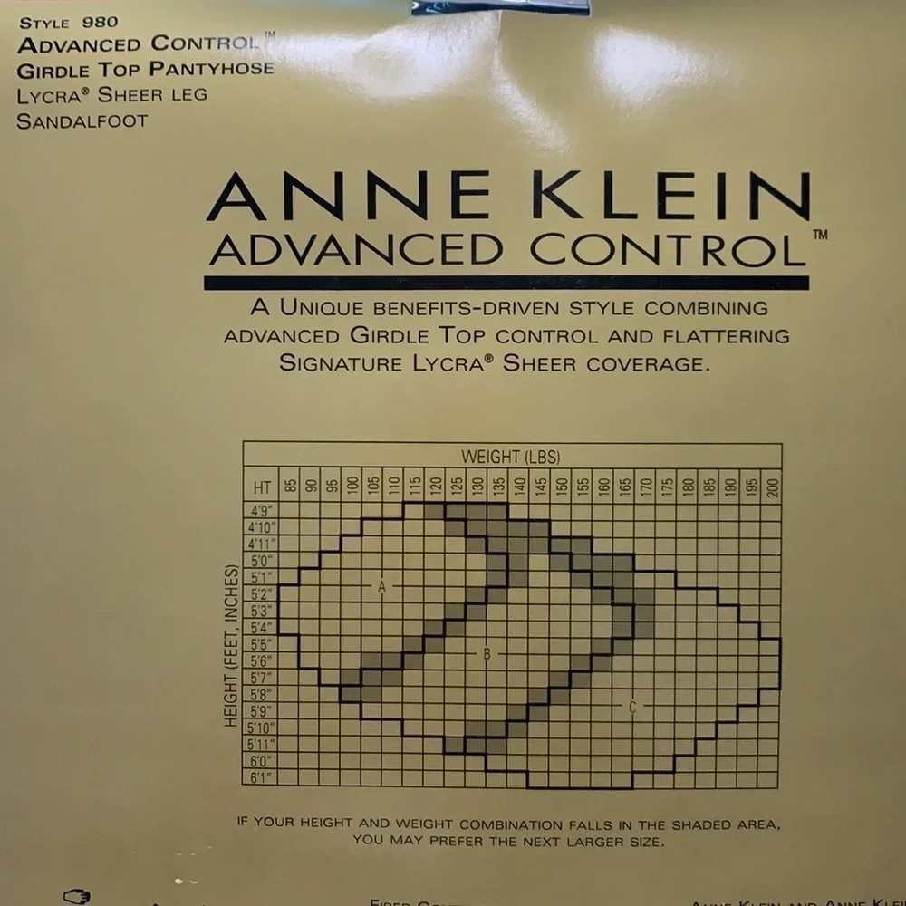 NWT Anne Klein Style 980 advanced control girdle top pantyhose true black new